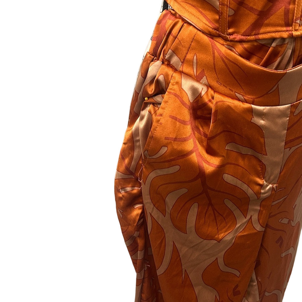 Rachel Zoe Satin Corset Top Wide Leg Pants Set NWT S Burnt Orange - Picture 11 of 12